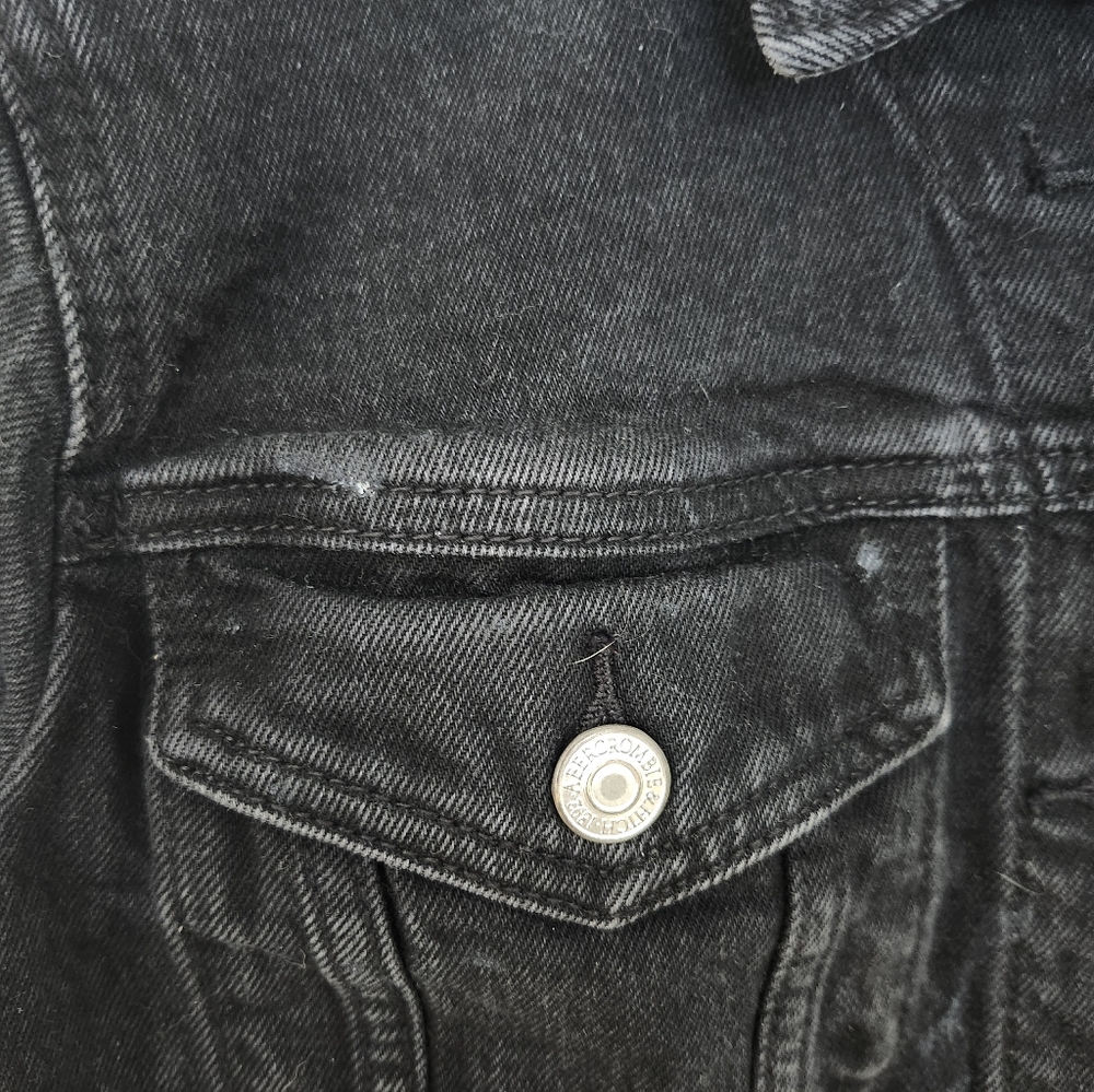 Re Worked A&F Black Denim Jacket With Strawberry Patch On Back - Picture 10 of 11